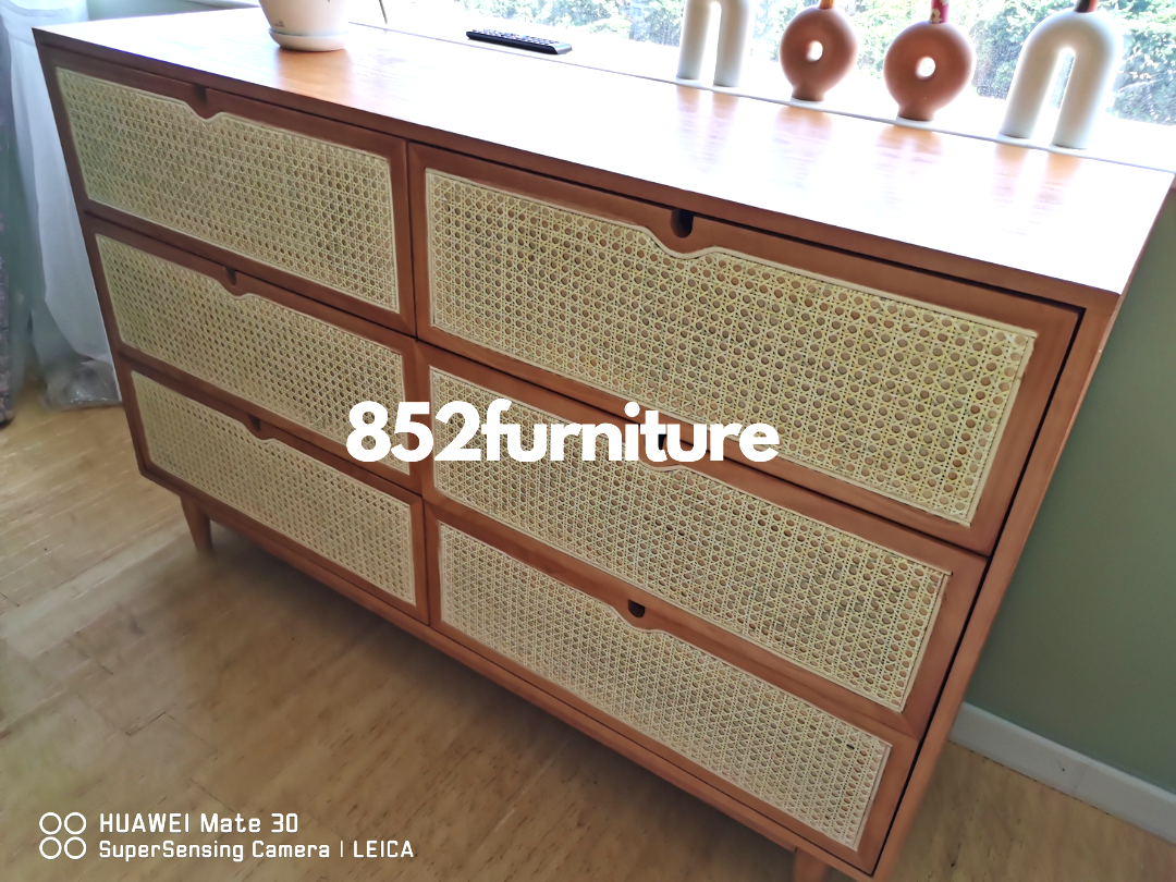 (包送貨安裝 | Delivery and Assembly Included) A047 日式藤織面五斗櫃 (Rattan chest of drawers)