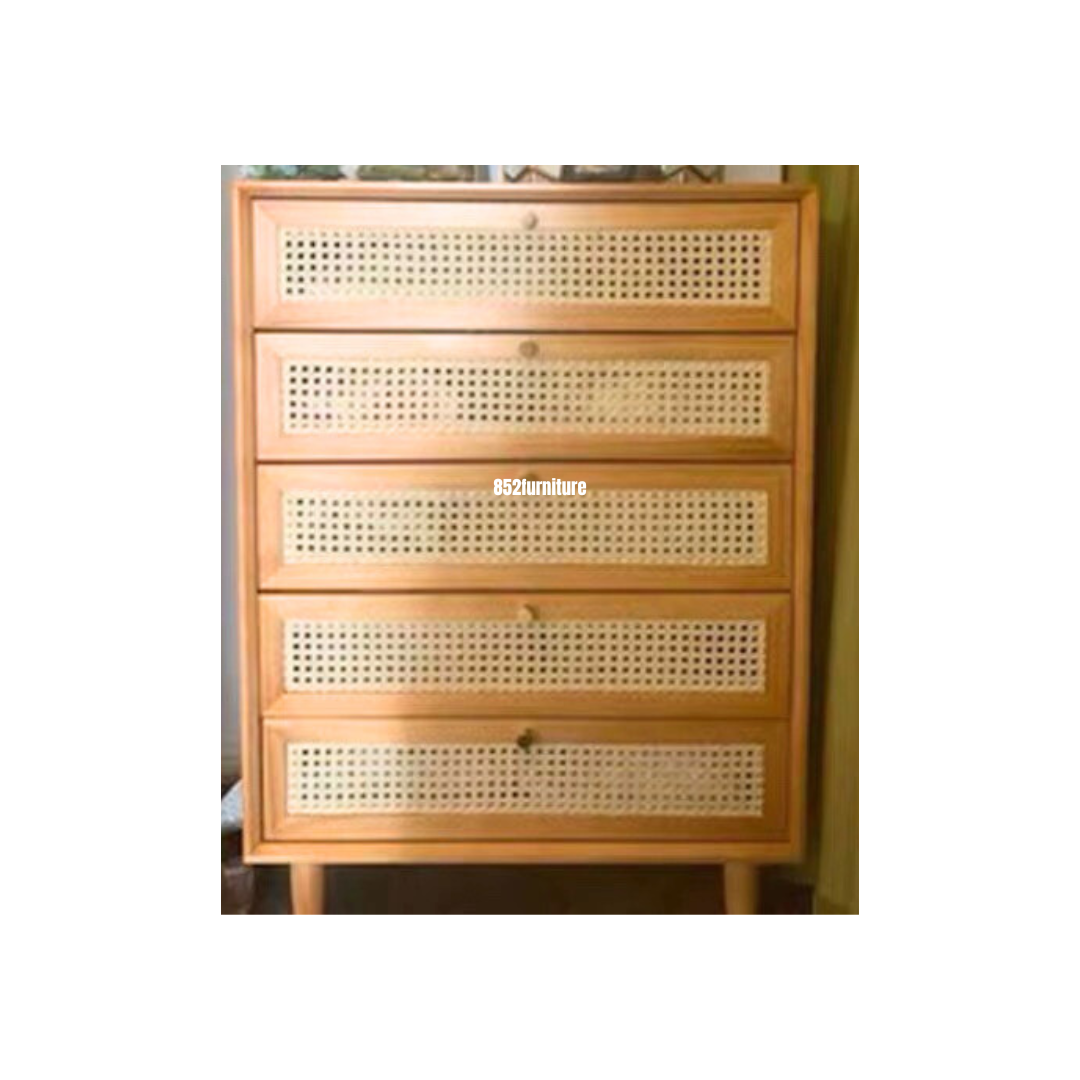 (包送貨安裝 | Delivery and Assembly Included) A448 藤織面五斗櫃 (Rattan chest of drawers)