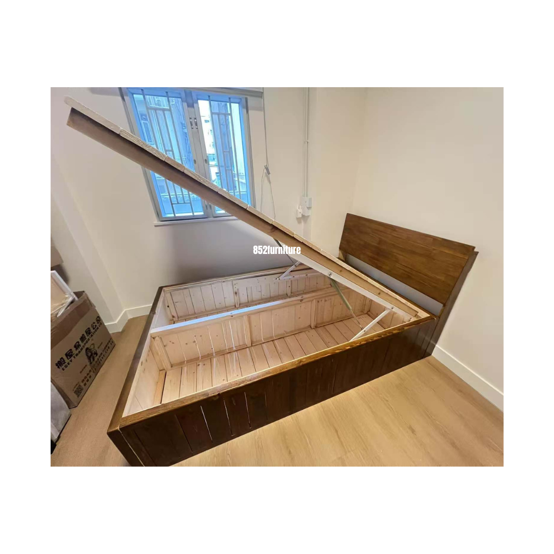 (包送貨安裝 | Delivery and Assembly Included) A541油壓木制大床 (hydraulic press bed frame)