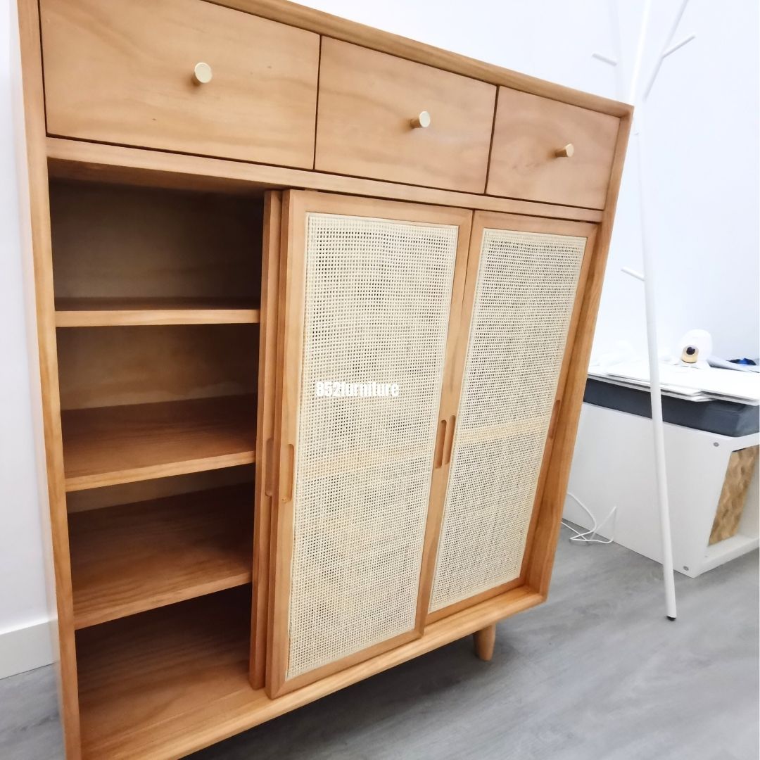 (包送貨安裝 | Delivery and Assembly Included) A126日式藤織面躺門鞋櫃 (rattan sliding doors shoe cabinet)