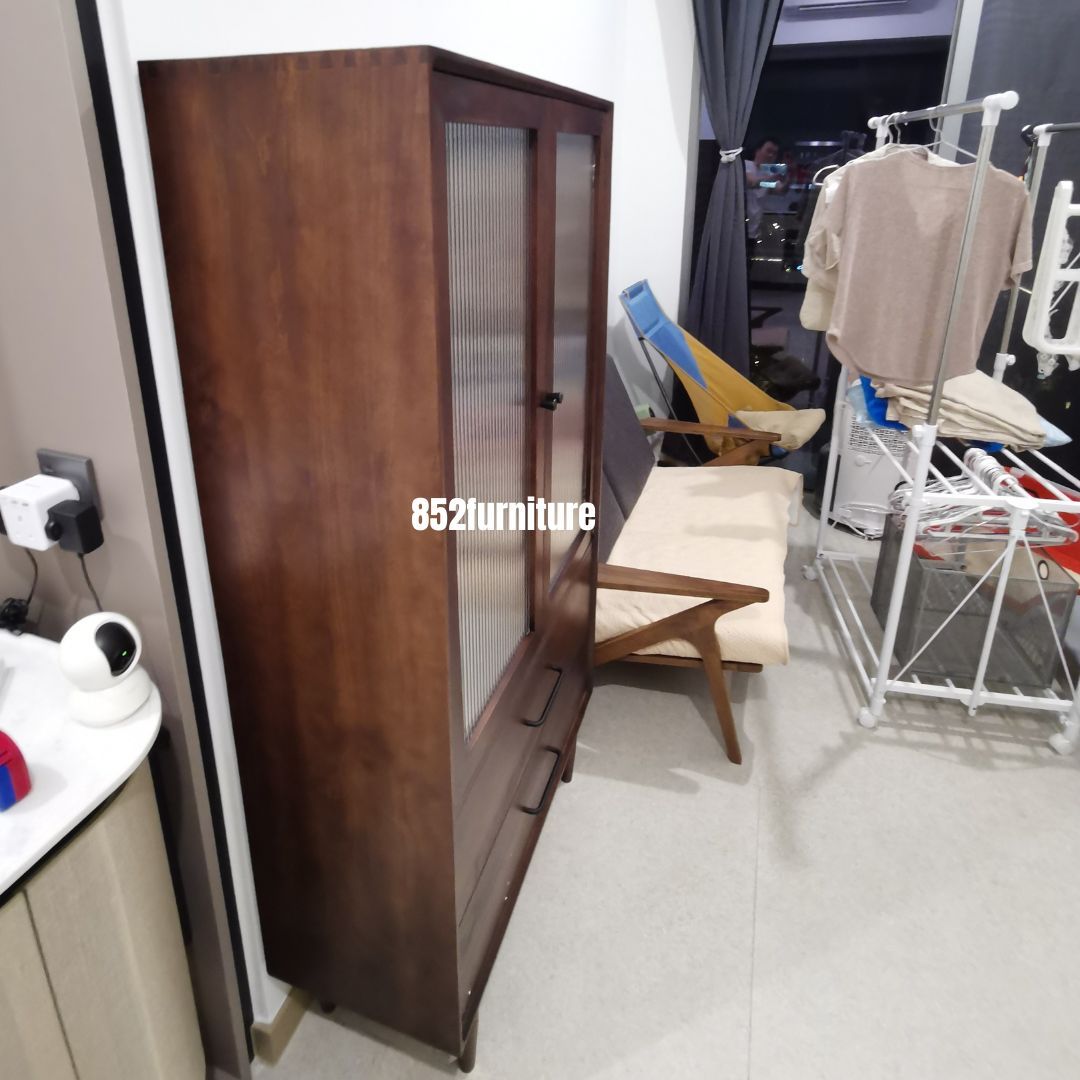 (包送貨安裝 | Delivery and Assembly Included) A020 日式長虹玻璃書櫃 (Reeded Glass Bookshelf)