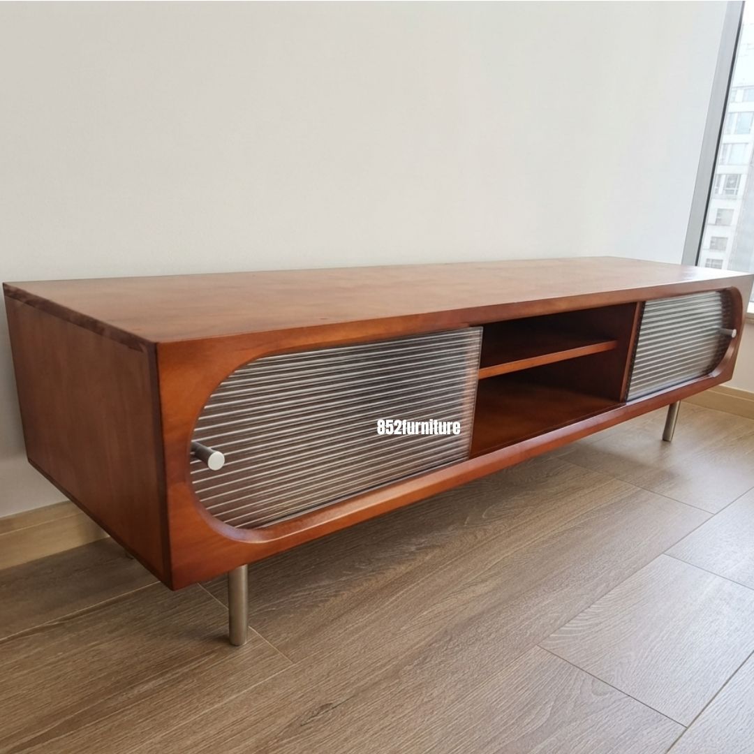 (包送貨安裝 | Delivery and Assembly Included) A220 复古實木玻璃電視櫃 (Retro tv cabinet)