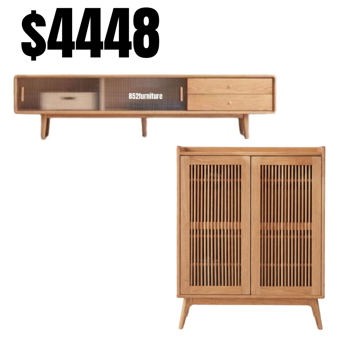 A018 實木電視櫃 (tv cabinet)+ A355 日式橡木條子鞋櫃 (Oak shoe cabinet)
