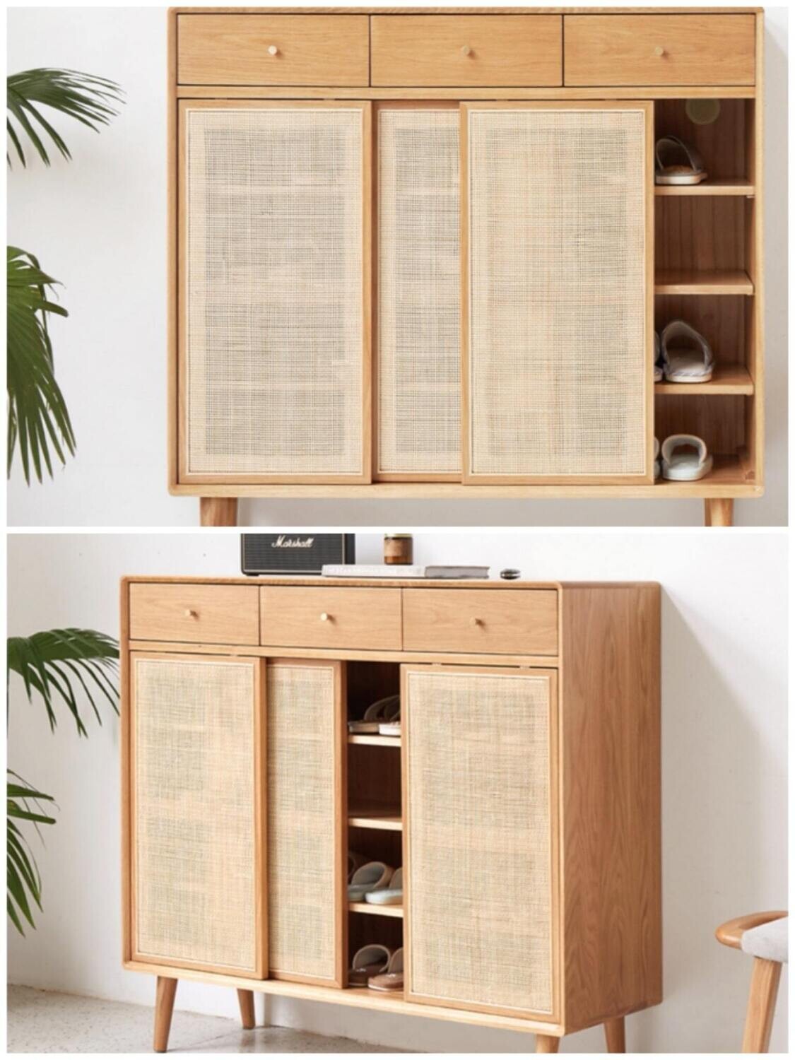 (包送貨安裝 | Delivery and Assembly Included) A126日式藤織面躺門鞋櫃 (rattan sliding doors shoe cabinet)
