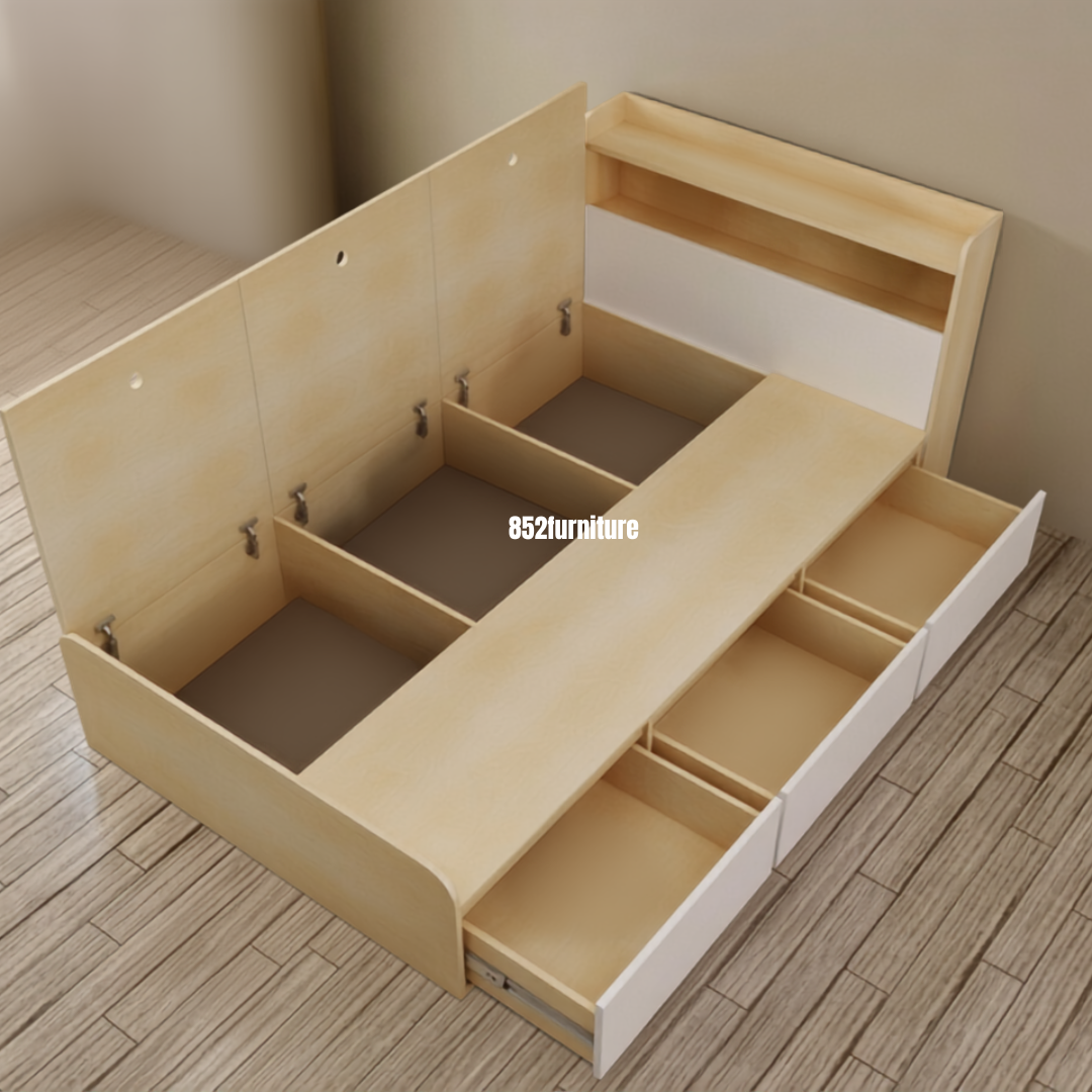 (包送貨安裝 | Delivery and Assembly Included) A637 木制櫃筒大床 (Wooden cabinet-style bed)