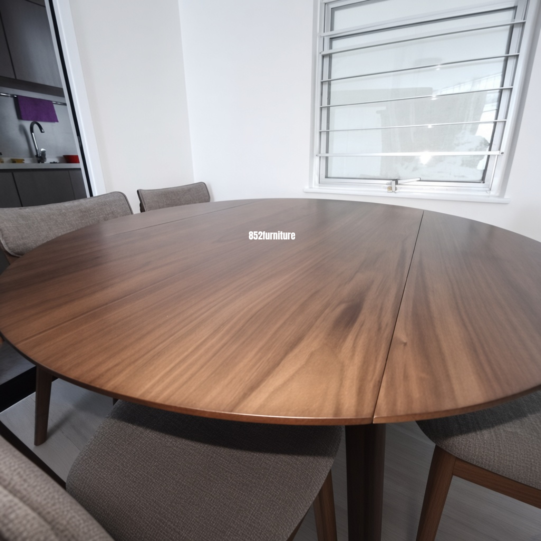 (包送貨安裝 | Delivery and Assembly Included)  A644 實木圓形變形餐枱  (Wooded Round Drop-Leaf Dining Table )