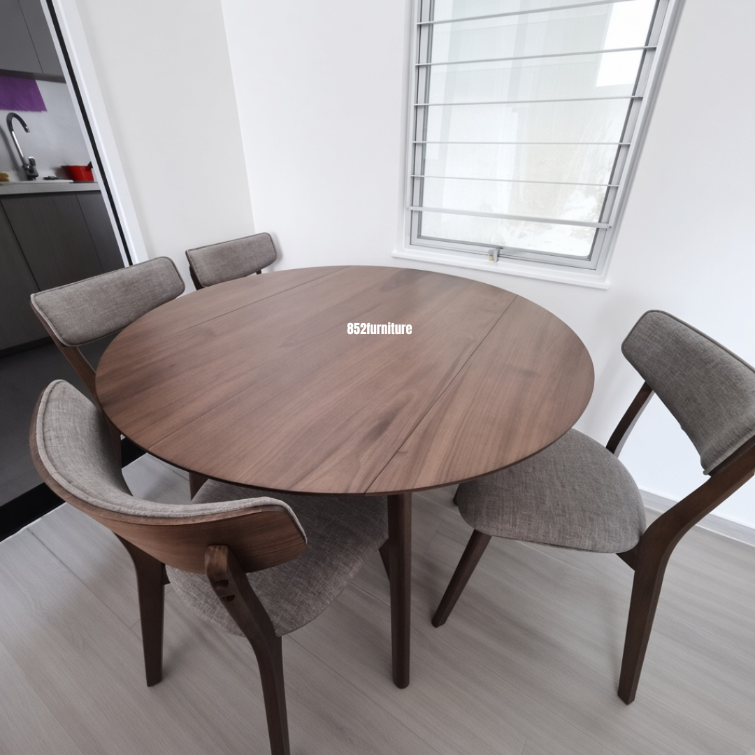 (包送貨安裝 | Delivery and Assembly Included)  A644 實木圓形變形餐枱  (Wooded Round Drop-Leaf Dining Table )