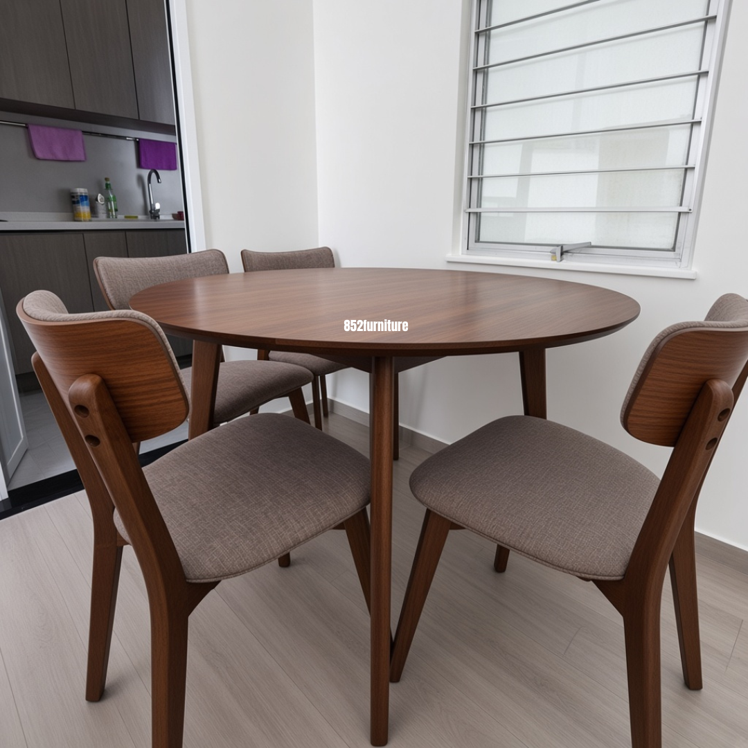 (包送貨安裝 | Delivery and Assembly Included)  A644 實木圓形變形餐枱  (Wooded Round Drop-Leaf Dining Table )