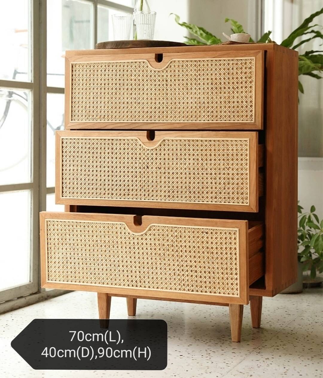 (包送貨安裝 | Delivery and Assembly Included)  A047 日式藤織面五斗櫃 (Rattan chest of drawers)