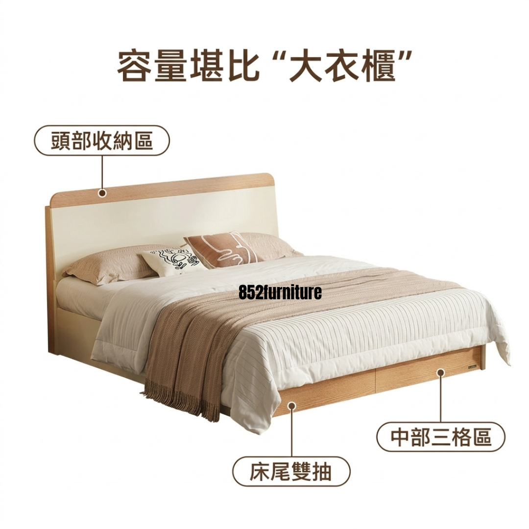 (包送貨安裝 | Delivery and Assembly Included) A642 木制櫃筒大床 (Wooden cabinet style bed)
