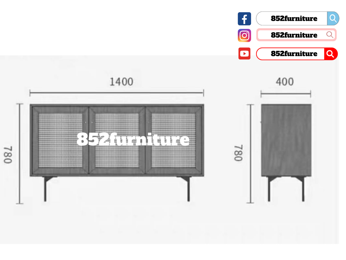 (包送貨安裝 | Delivery and Assembly Included) A357 日式藤織面餐邊櫃 (rattan dining sideboard)