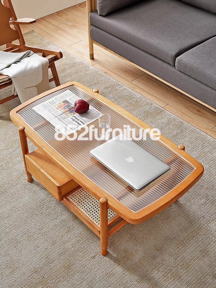 (包送貨安裝 | Delivery and Assembly Included) A364 日式長虹玻璃茶几 (Reeded glass coffee table)