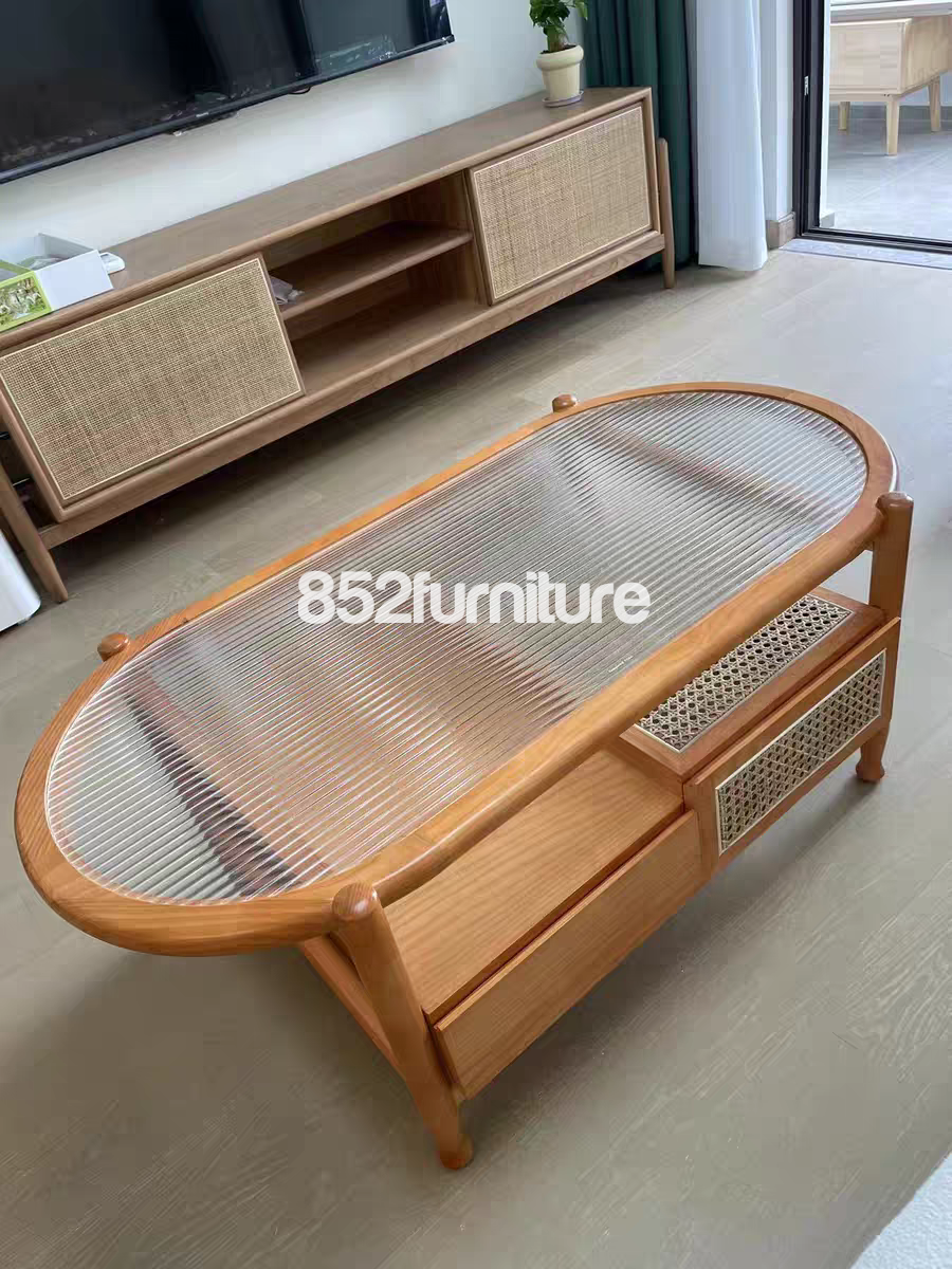 (包送貨安裝 | Delivery and Assembly Included) A364 日式長虹玻璃茶几 (Reeded glass coffee table)