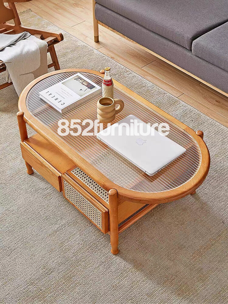 (包送貨安裝 | Delivery and Assembly Included) A364 日式長虹玻璃茶几 (Reeded glass coffee table)