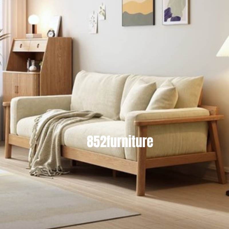 (包送貨安裝 | Delivery and Assembly Included) A388 原木布藝梳化 (Wooden fabric sofa)