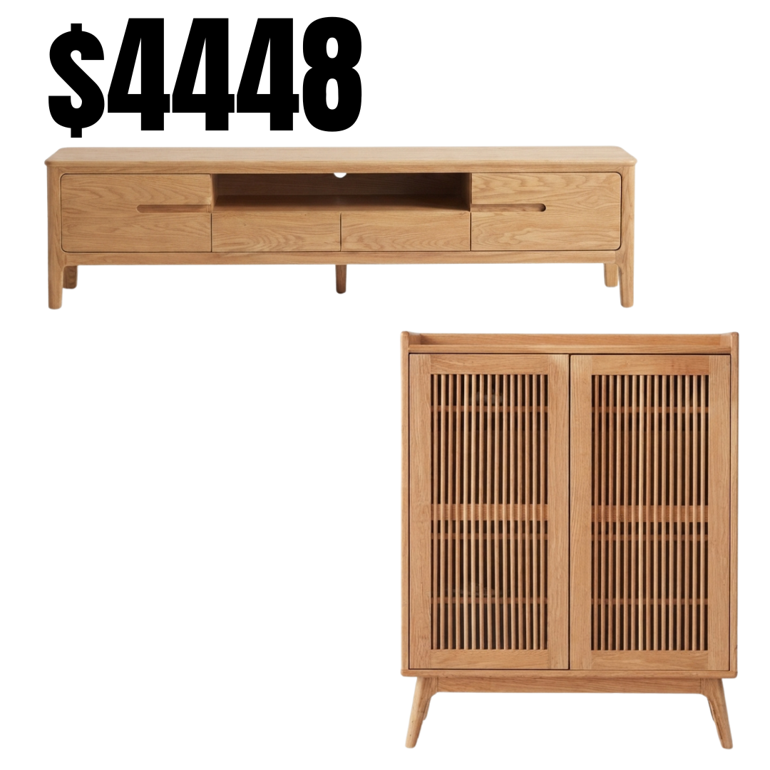 A082 橡木電視櫃 (Oak tv cabinet)+ A355 日式橡木條子鞋櫃 (Oak shoe cabinet)