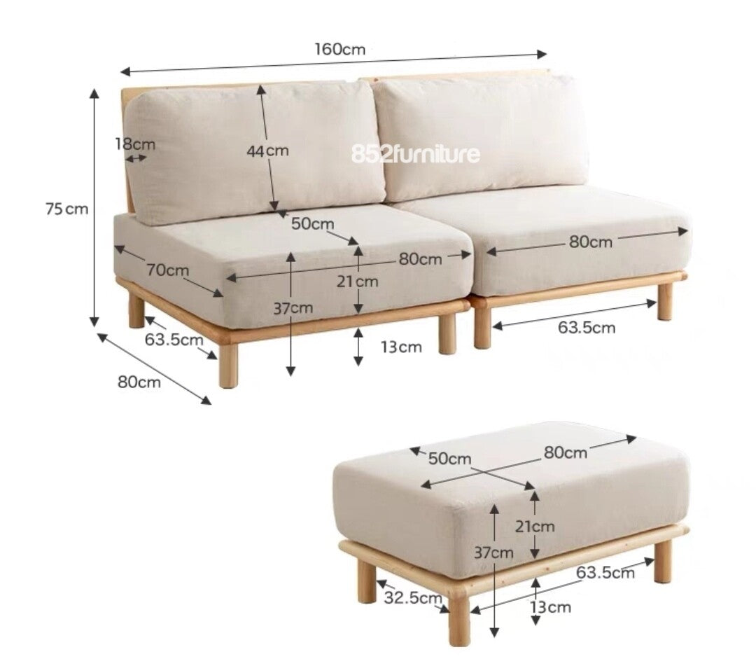 (包送貨安裝 | Delivery and Assembly Included)  A145 日式布梳化(wooden fabric sofa)