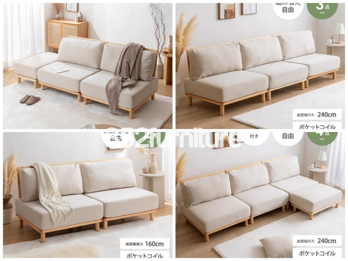 (包送貨安裝 | Delivery and Assembly Included)  A145 日式布梳化(wooden fabric sofa)