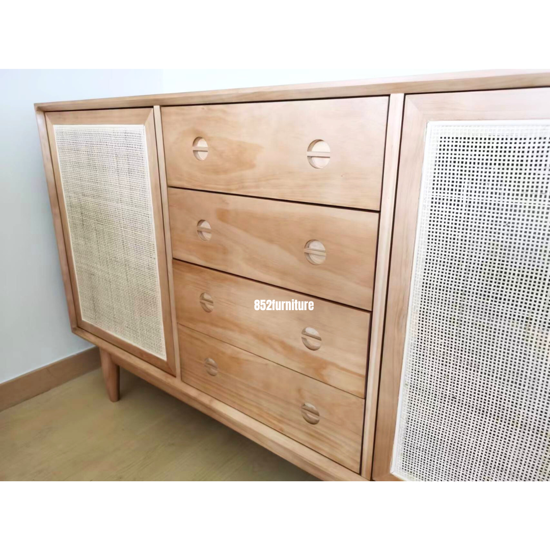 (包送貨安裝 | Delivery and Assembly Included) A006 日式藤織躺門餐邊櫃 (rattan dining sideboard)
