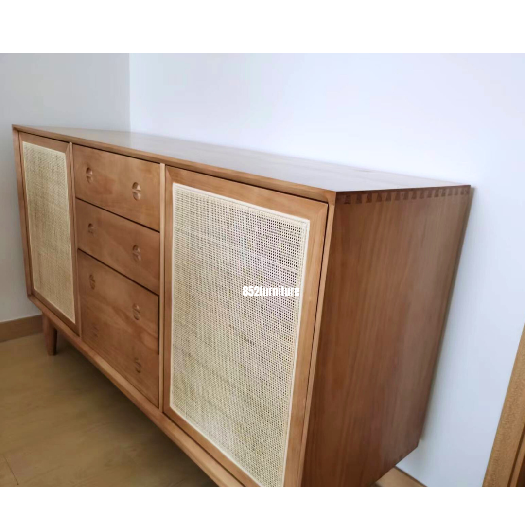 (包送貨安裝 | Delivery and Assembly Included) A006 日式藤織躺門餐邊櫃 (rattan dining sideboard)