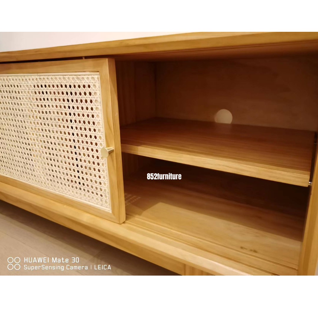 (包送貨安裝 | Delivery and Assembly Included)  A016 藤織面趟門電視櫃 (tv cabinet)