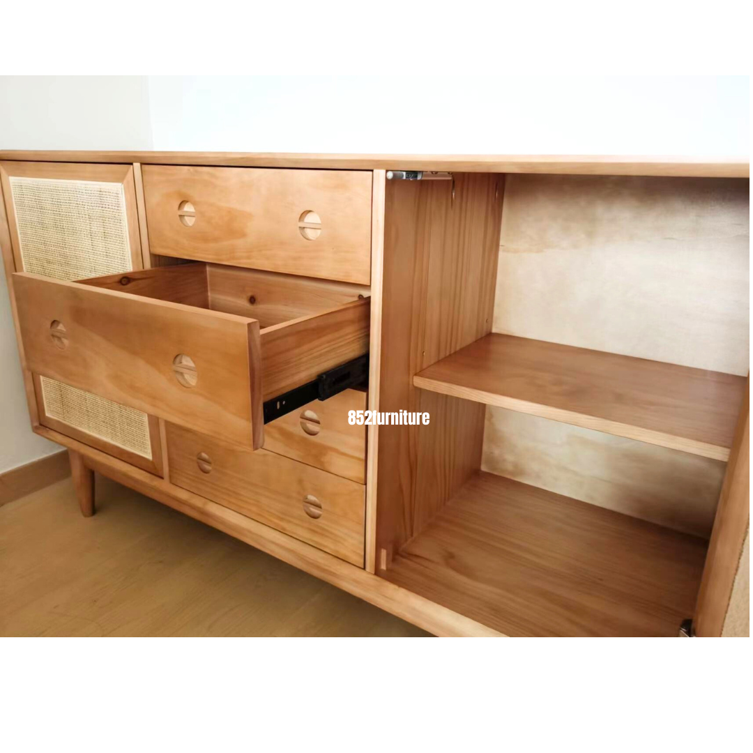 (包送貨安裝 | Delivery and Assembly Included) A006 日式藤織躺門餐邊櫃 (rattan dining sideboard)