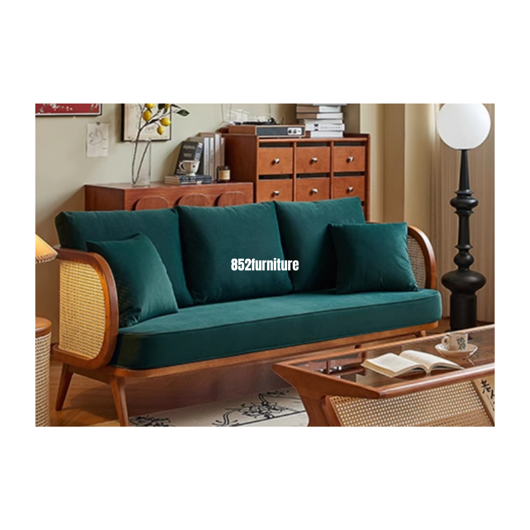 (包送貨安裝 | Delivery and Assembly Included) A262 日式藤面布梳化(Solid wood fabric sofa)