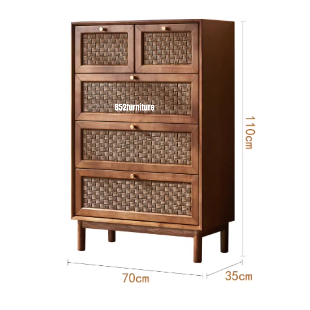 (包送貨安裝 | Delivery and Assembly Included) A275 實木藤面斗櫃 (Rattan chest of drawers)