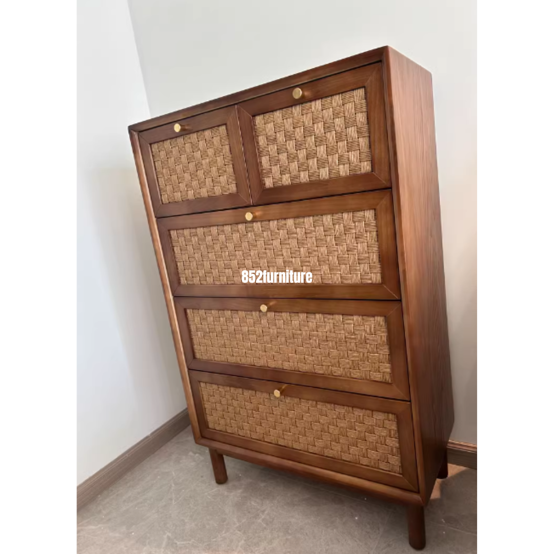 (包送貨安裝 | Delivery and Assembly Included) A275 實木藤面斗櫃 (Rattan chest of drawers)