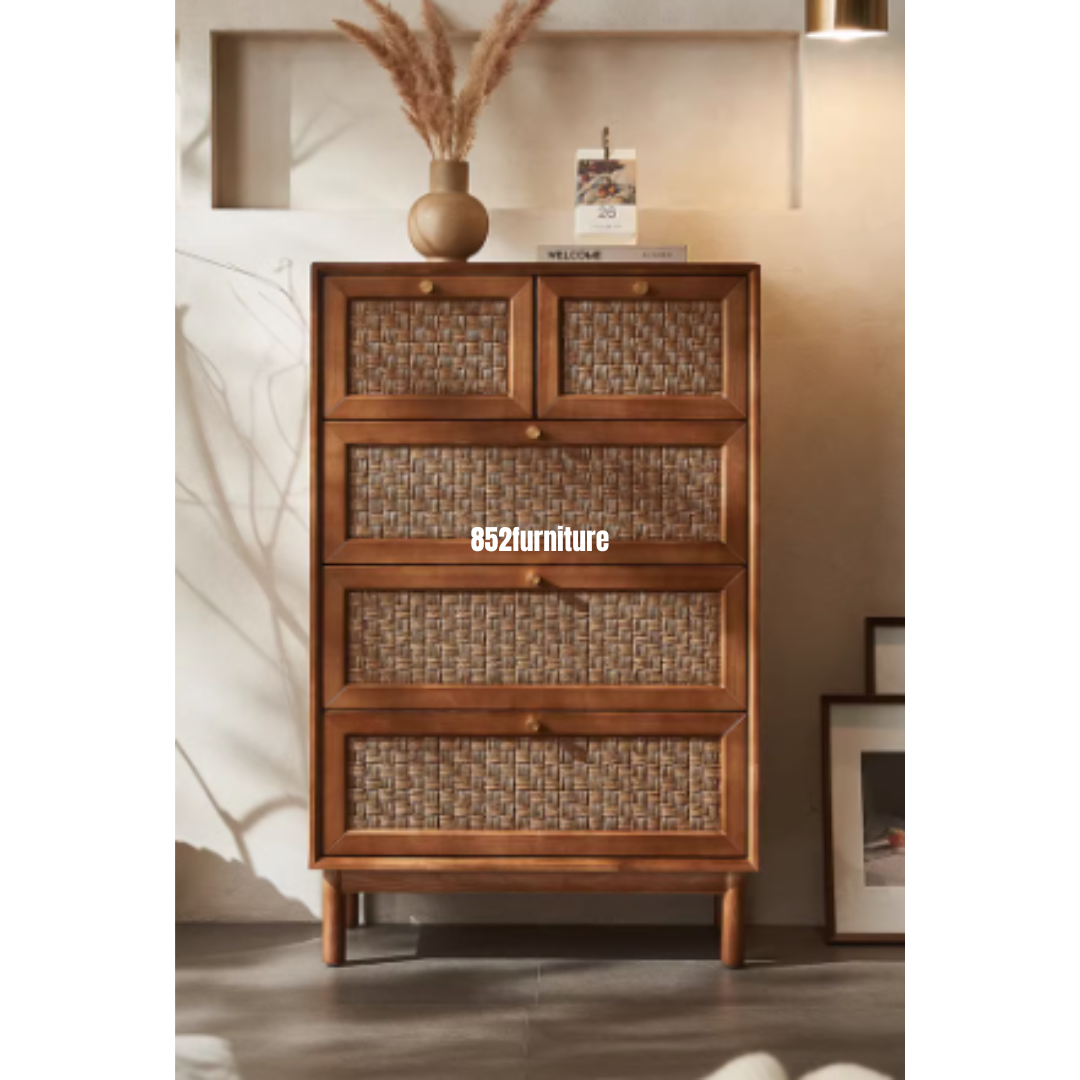 (包送貨安裝 | Delivery and Assembly Included) A275 實木藤面斗櫃 (Rattan chest of drawers)