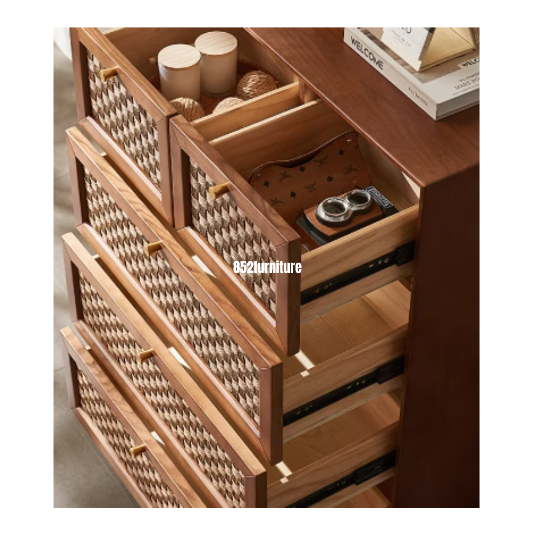 (包送貨安裝 | Delivery and Assembly Included) A275 實木藤面斗櫃 (Rattan chest of drawers)