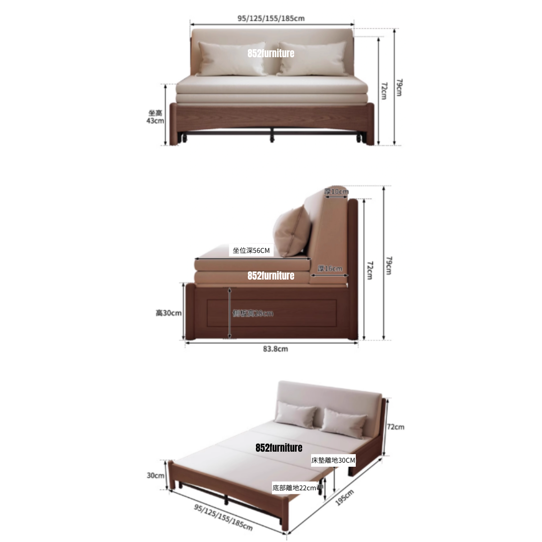 (包送貨安裝 | Delivery and Assembly Included)  A496日式布藝梳化床 (wooden fabric sofa bed)
