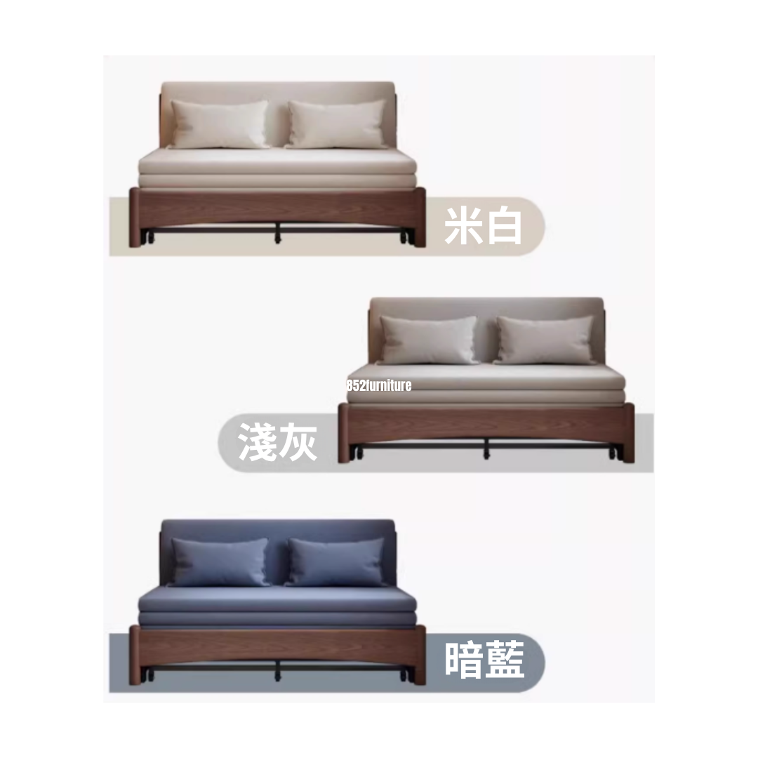 (包送貨安裝 | Delivery and Assembly Included)  A496日式布藝梳化床 (wooden fabric sofa bed)