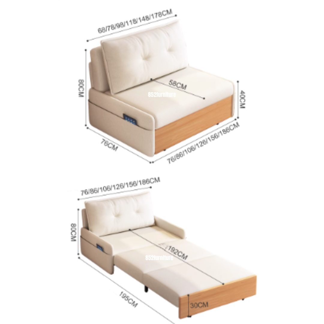 (包送貨安裝 | Delivery and Assembly Included) A495日式布藝梳化床 (wooden fabric sofa bed)
