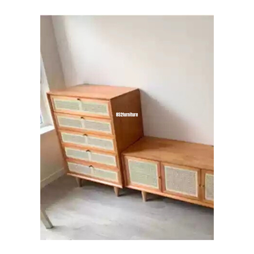 (包送貨安裝 | Delivery and Assembly Included) A448 藤織面五斗櫃 (Rattan chest of drawers)
