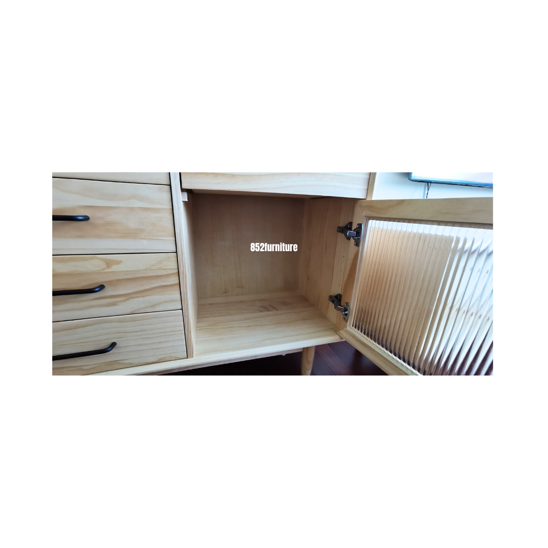 (包送貨安裝 | Delivery and Assembly Included) A437日式玻璃餐櫃 (Reeded glass sideboard)