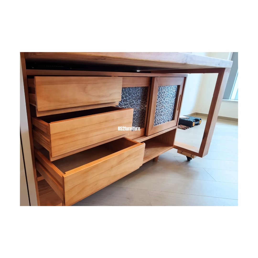 (包送貨安裝 | Delivery and Assembly Included) A566 內嵌旋轉餐桌日式餐邊櫃 (Built-in Rotatable Dining Table Sideboard)