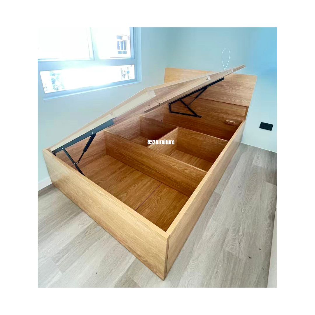 (包送貨安裝 | Delivery and Assembly Included) A584油壓木大床 (wooden hydraulic press bed frame)