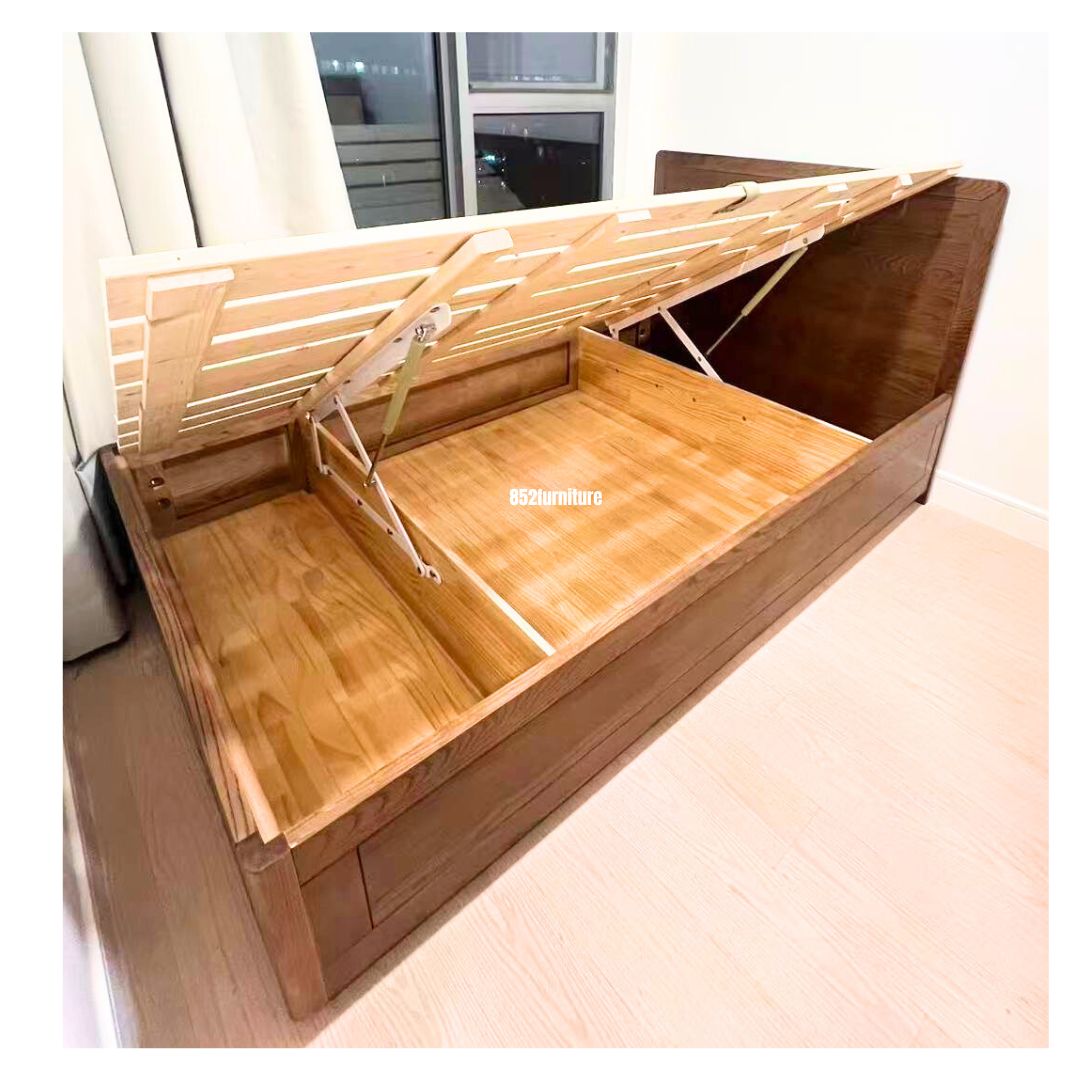 (包送貨安裝 | Delivery and Assembly Included) A548油壓白蠟木大床 (hydraulic press bed frame)