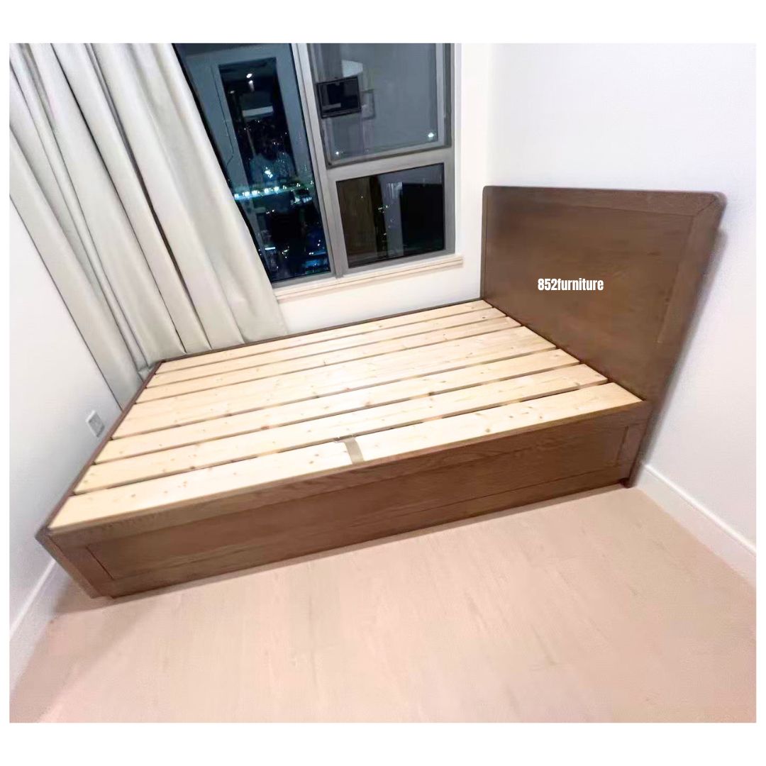 (包送貨安裝 | Delivery and Assembly Included) A548油壓白蠟木大床 (hydraulic press bed frame)