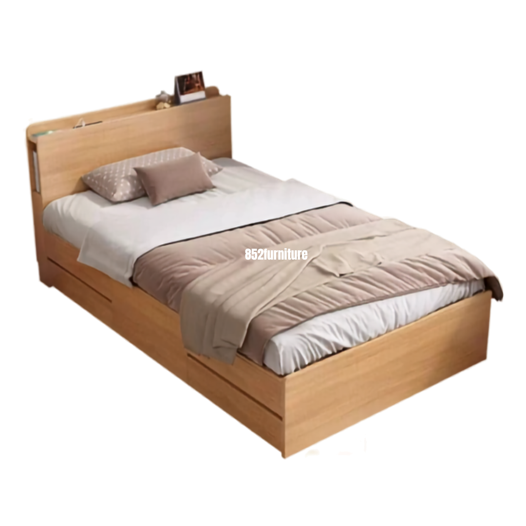 (包送貨安裝 | Delivery and Assembly Included) A635 儲物木制大床(Wooden bed frame)