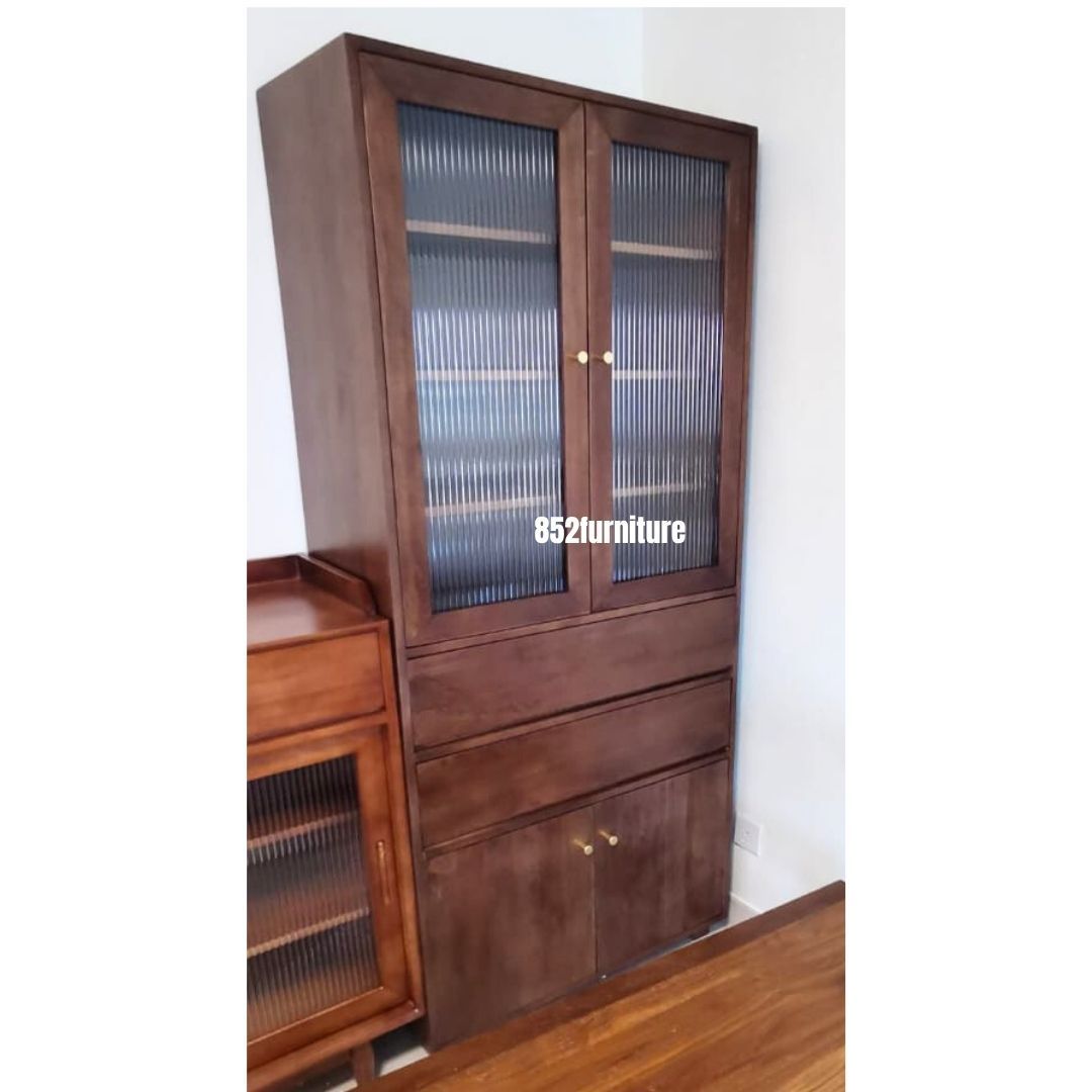 (包送貨安裝 | Delivery and Assembly Included) A072日式玻璃書櫃 (Reeded Glass Bookshelf)
