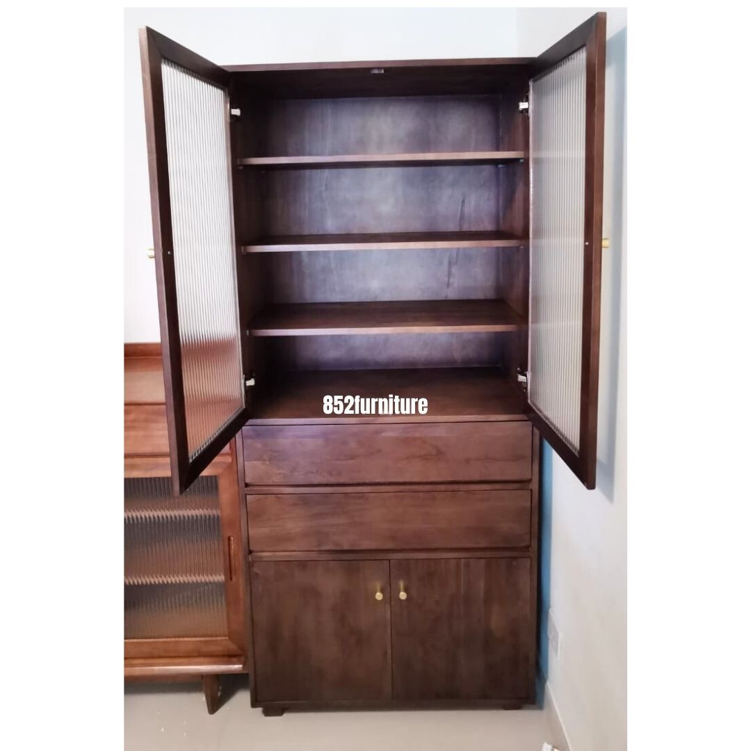 (包送貨安裝 | Delivery and Assembly Included) A072日式玻璃書櫃 (Reeded Glass Bookshelf)
