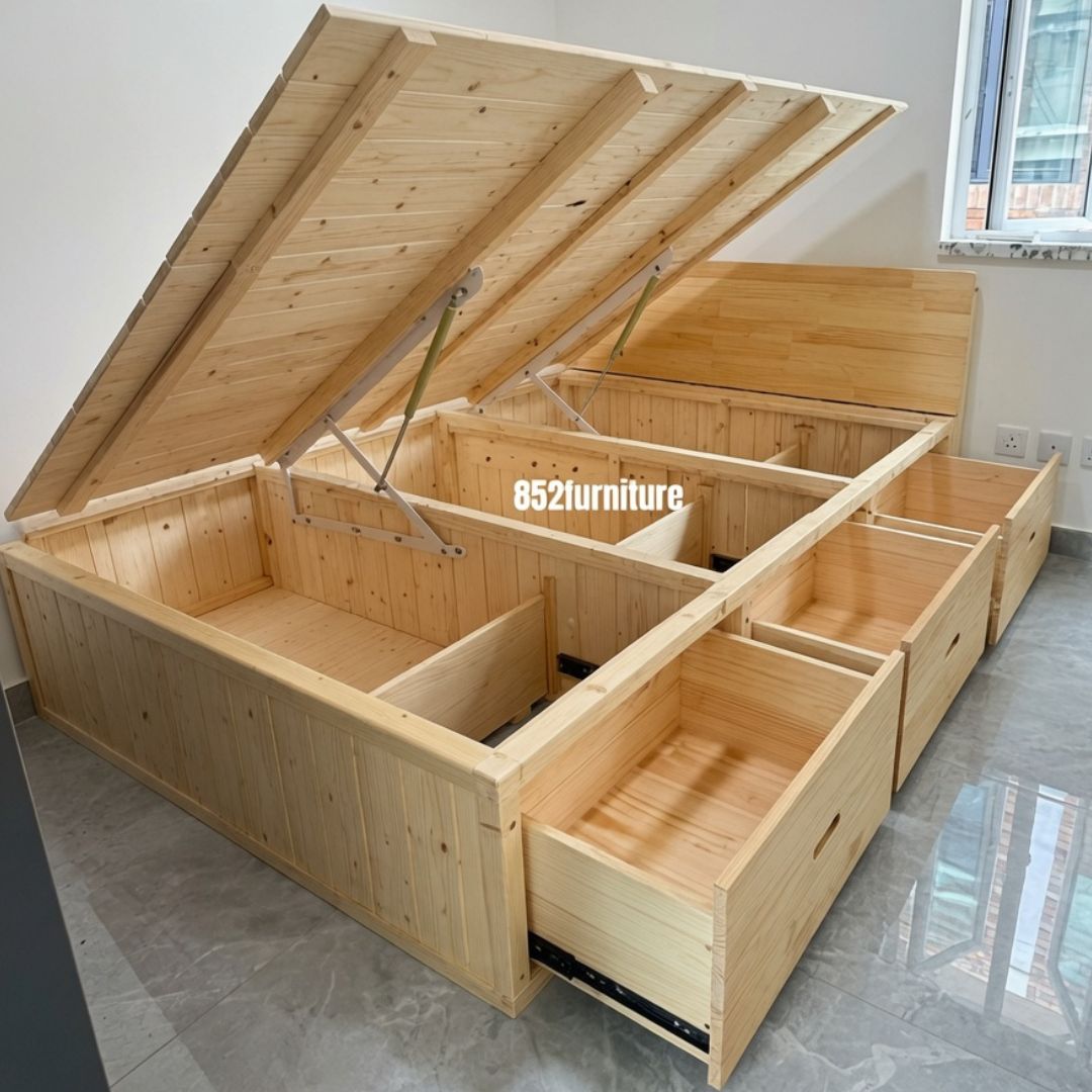 (包送貨安裝 | Delivery and Assembly Included) A542油壓實木大床 (hydraulic press bed frame)