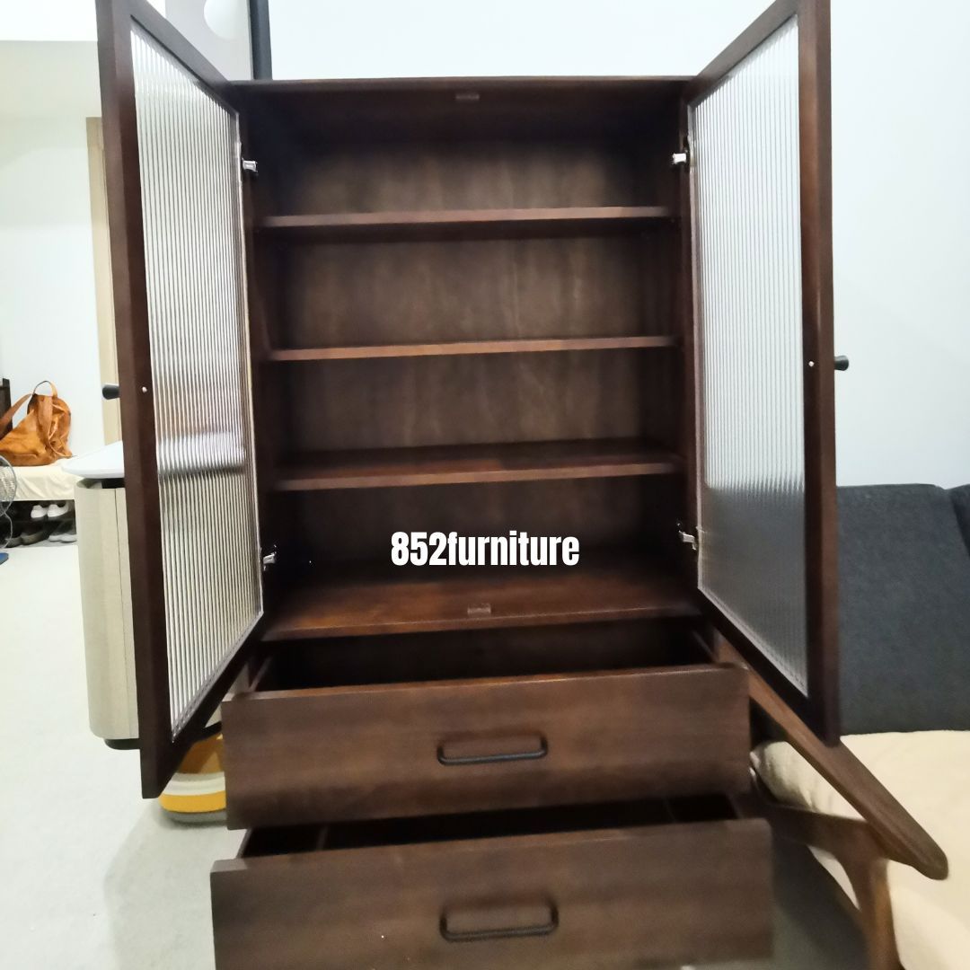 (包送貨安裝 | Delivery and Assembly Included)  A020 日式長虹玻璃書櫃 (Reeded Glass Bookshelf)