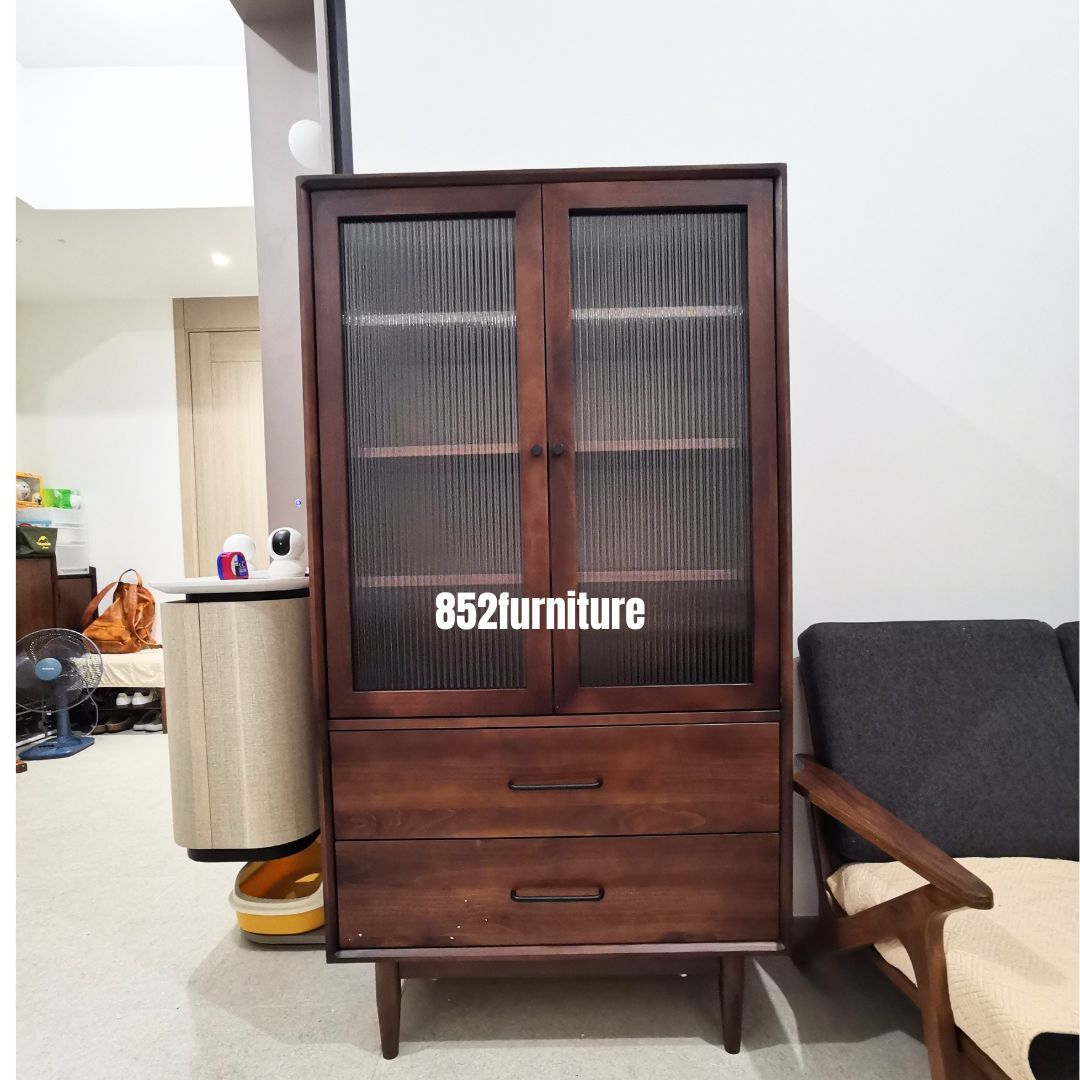 (包送貨安裝 | Delivery and Assembly Included)  A020 日式長虹玻璃書櫃 (Reeded Glass Bookshelf)