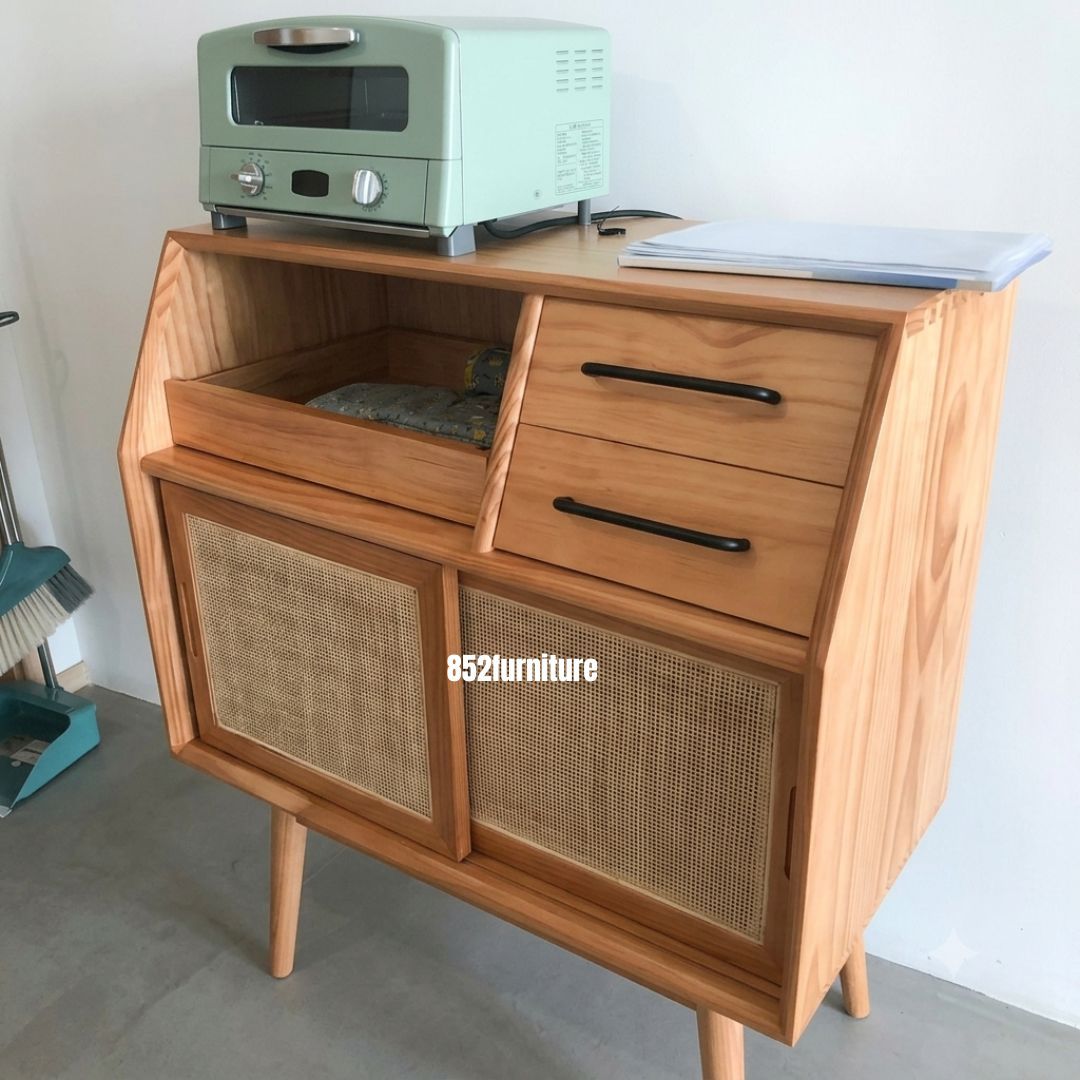 (包送貨安裝 | Delivery and Assembly Included) A100 日式簡約藤織面餐邊櫃 (rattan dining sideboard)