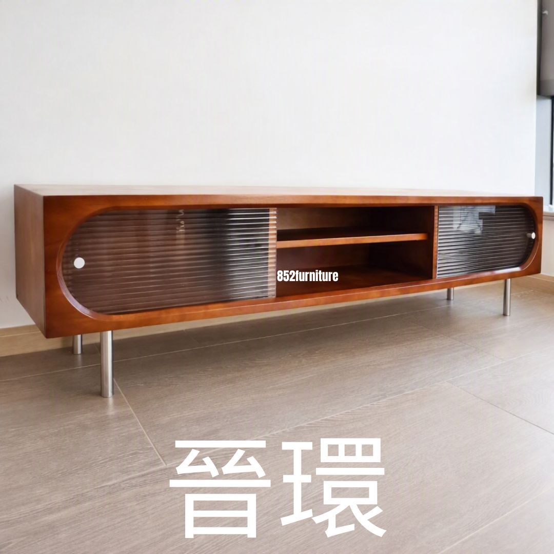 (包送貨安裝 | Delivery and Assembly Included) A220 复古實木玻璃電視櫃 (Retro tv cabinet)