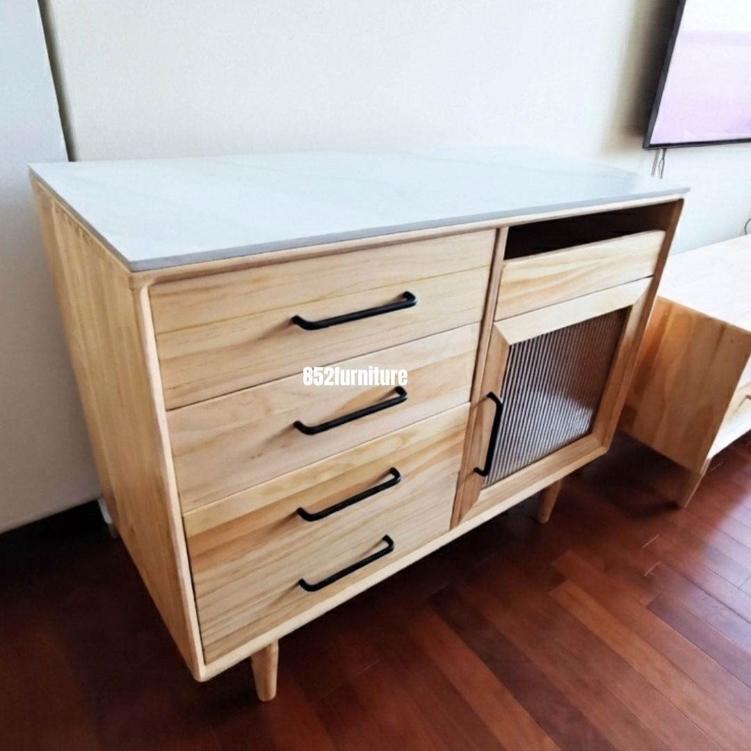 (包送貨安裝 | Delivery and Assembly Included) A437日式玻璃餐櫃 (Reeded glass sideboard)