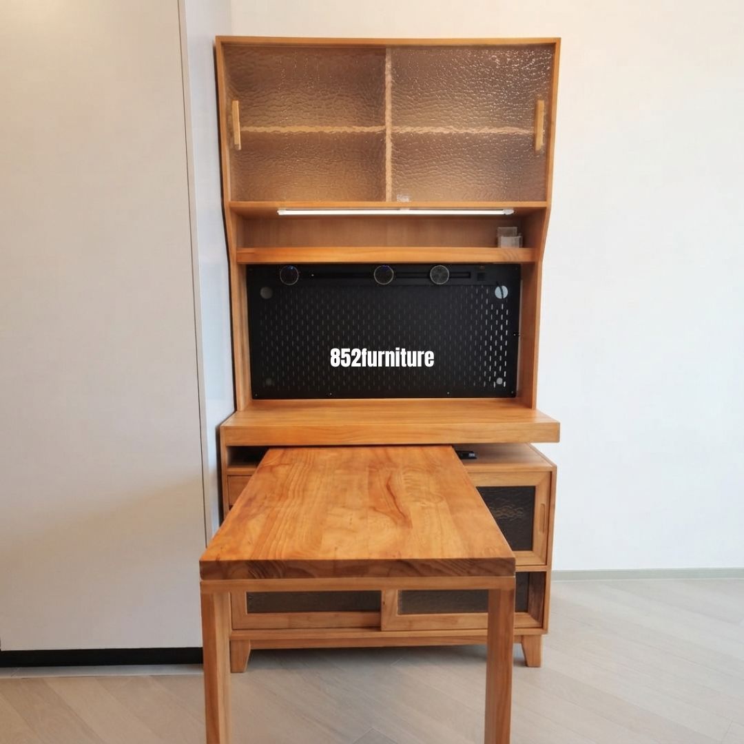 (包送貨安裝 | Delivery and Assembly Included) A566 內嵌旋轉餐桌日式餐邊櫃 (Built-in Rotatable Dining Table Sideboard)